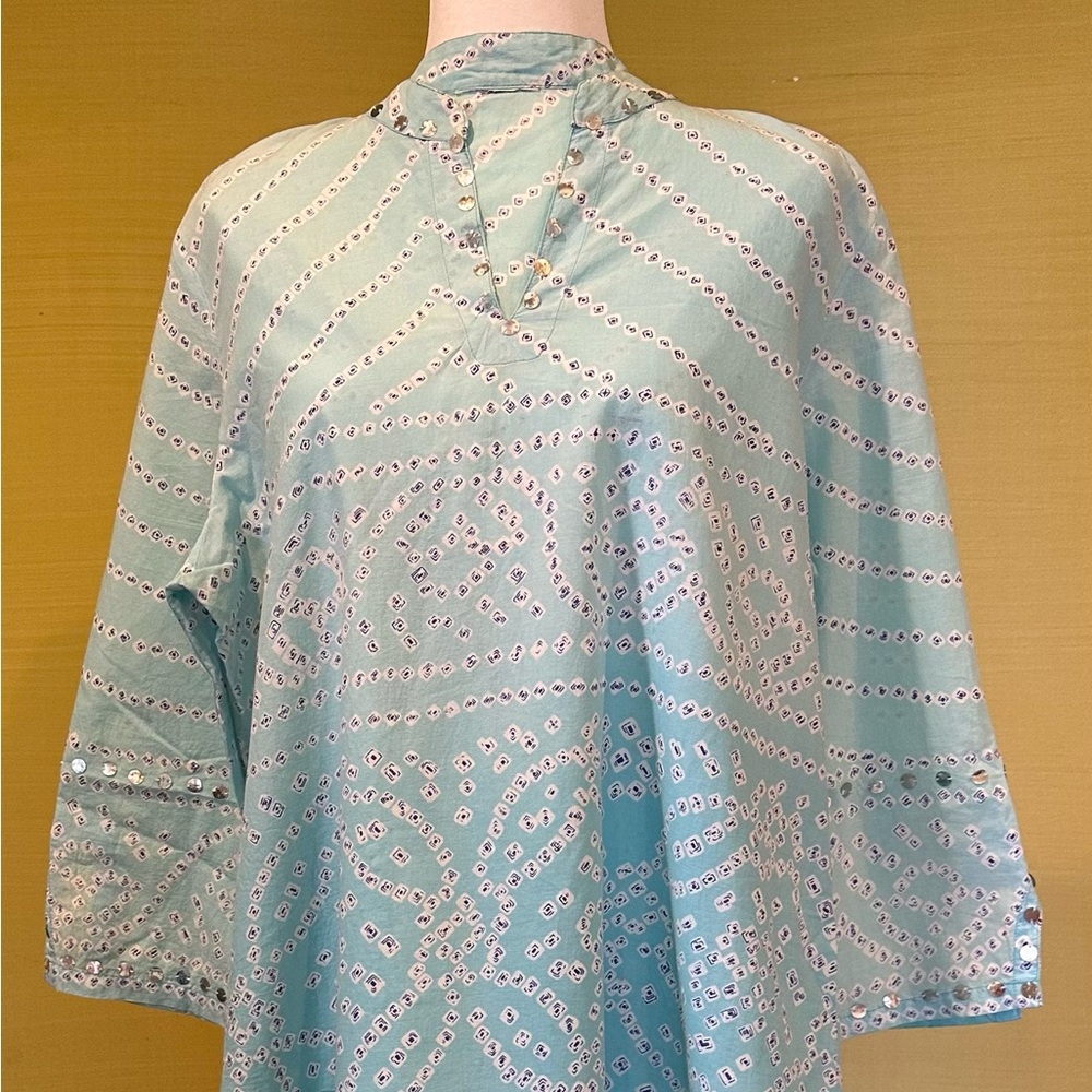 Light Weight Sky Blue Kurti with White pajama pants.